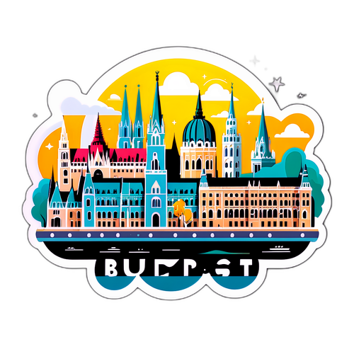 Budapestin kaupunkimaisema leikkisillä hahmoilla