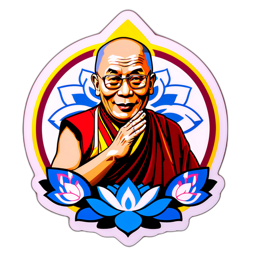 Autocolant cu Dalai Lama și simboluri budiste