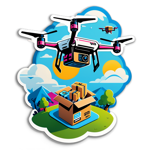 Farverig klistermærke med dronelevering