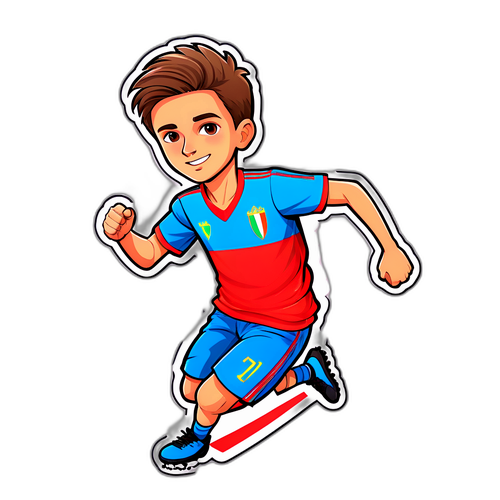 Sticker cu un tânăr atlet din Moldova și Italia, reprezentând tinerețea în fotbal
