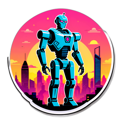 Robot Sentinella Futuristico su Skyline al Tramonto