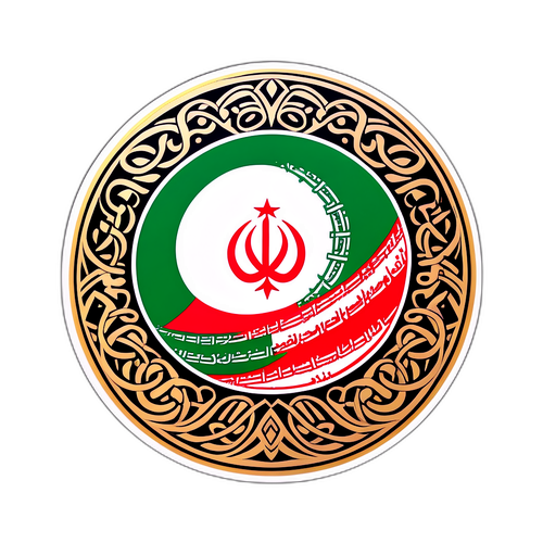 Nhãn dán cờ Iran hòa quyện với biểu tượng hòa bình và đoàn kết