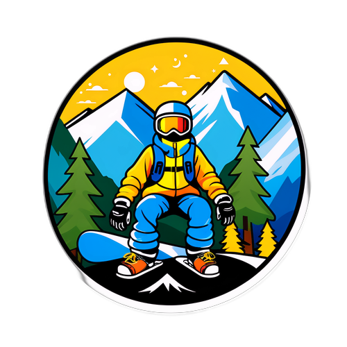 Sticker met natuur en snowboarduitrusting