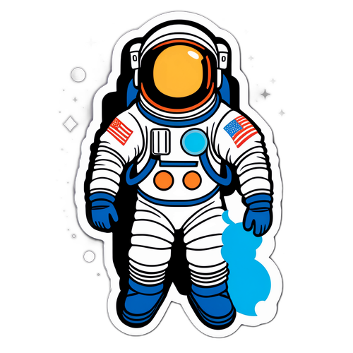 Retro maanlanding sticker variant met Buzz Aldrin en 'One Small Step' tekst