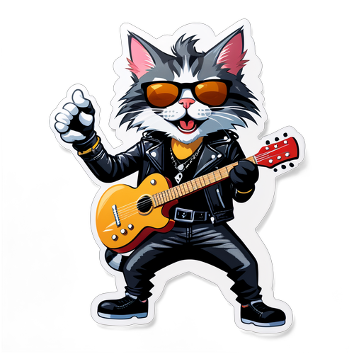 搖滾貓歌手演奏吉他貼紙