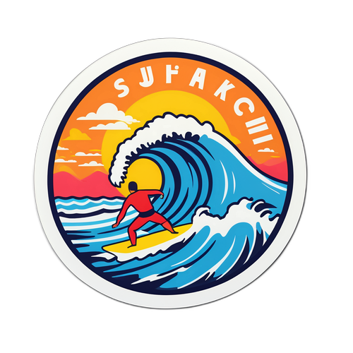 제주도에서 서핑하는 스티커