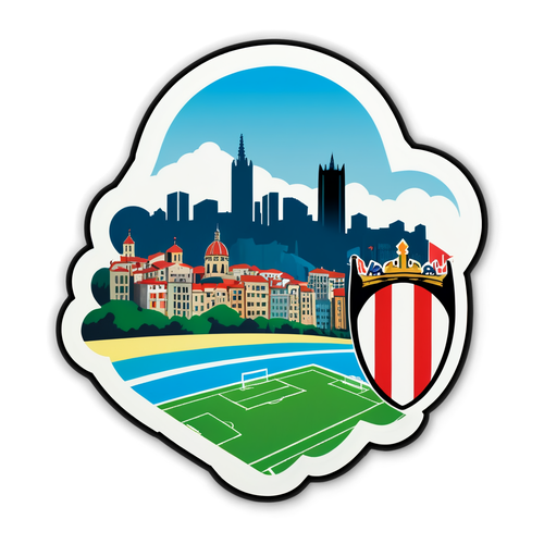 Eticheta clasică Atletico Club cu peisajul din Bilbao
