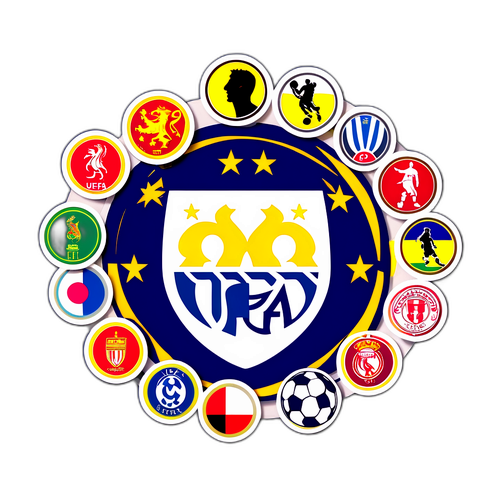 Autocollant illustrant l'index UEFA avec des ballons de football et des équipes emblématiques