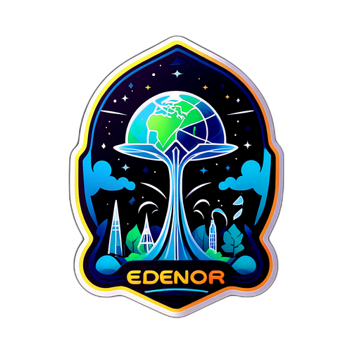 Sticker de 'Edenor' con diseño futurista e incorporación de tecnología de energía renovable