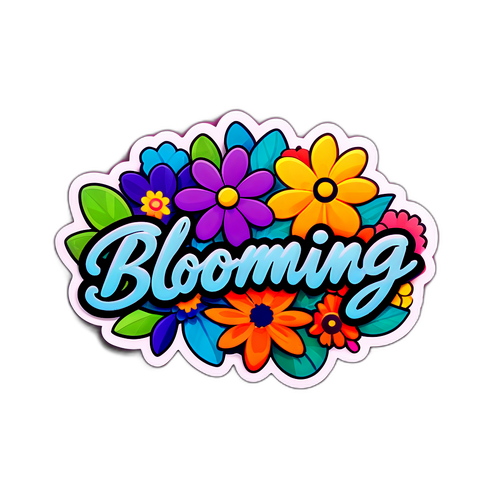 Adesivo Florido com a Palavra 'Blooming'