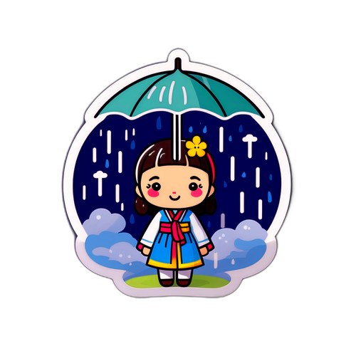 Sticker ng Araw na Ulan na may Hanbok at Payong