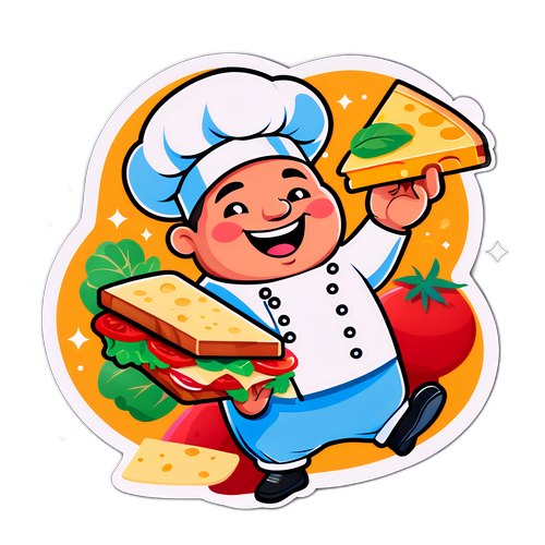 Personaggio divertente di prosciutto con cappello da cuoco