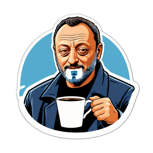Jean Reno z kubkiem kawy
