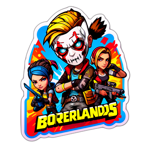 Portrét populárního titulu 'Borderlands 4' v akčním nálepce
