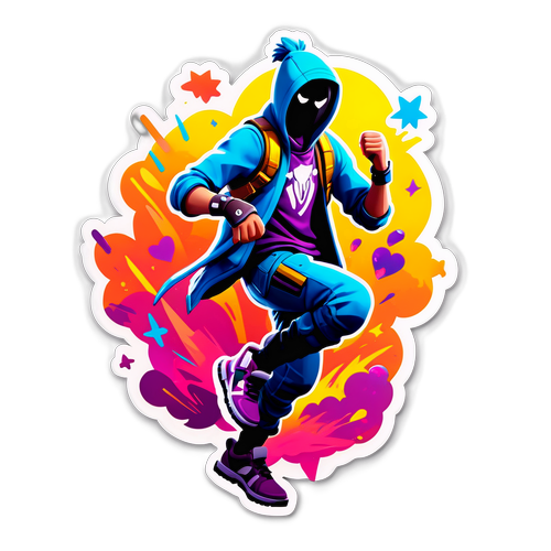 En lekfull klistermärke med en Fortnite-karaktär som dansar