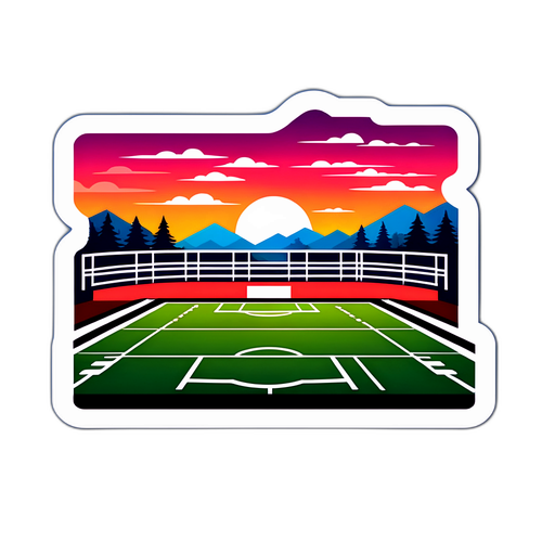 Reka Bentuk Landskap yang Indah dengan Matahari Terbenam di Sebalik Padang Bola Sepak