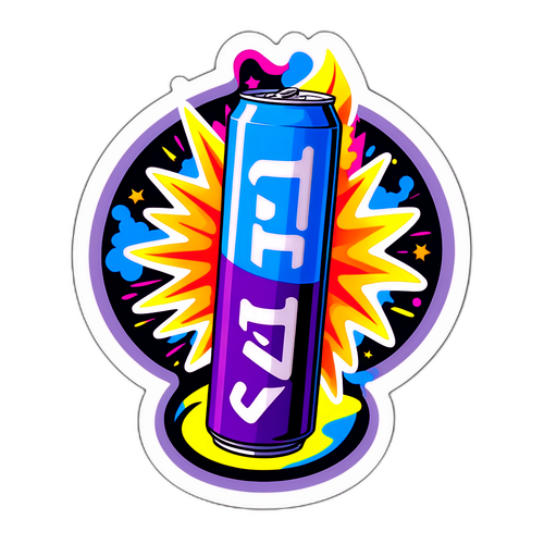 Яркая наклейка с символом Stim, популярного энергетического напитка