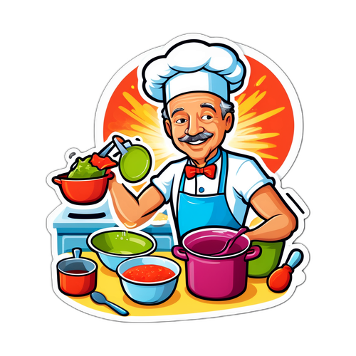 Sticker van Jean Imbert met kleurrijke keukengerei