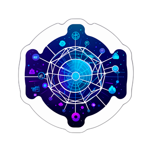 Design d'un autocollant représentant un monde numérique connecté à travers Proton VPN