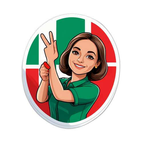 Autocolant cu Giorgia Meloni pe fundal tricolor italian