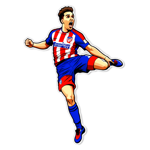 Diseño de jugador del Atlético de Madrid saltando para cabecear el balón