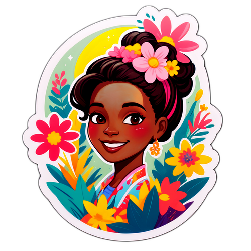 Sticker van Camille met een bloemenhaarstijl
