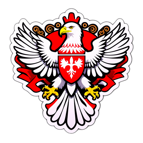 Sticker przedstawiający białego orła w eleganckiej scenerii biznesowej