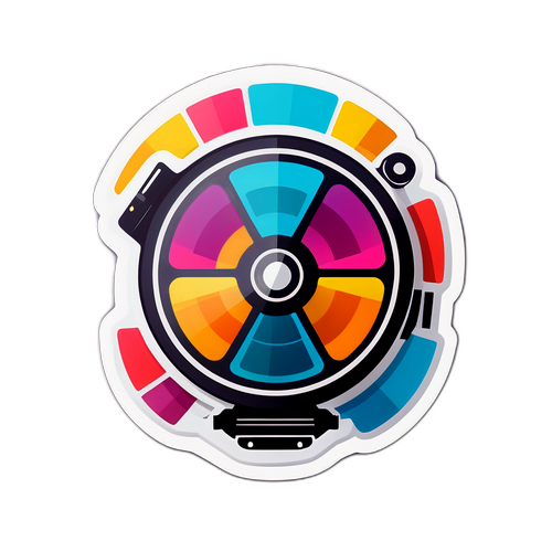 Яркая и красочная иконка с изображением кинообъектива и пленки