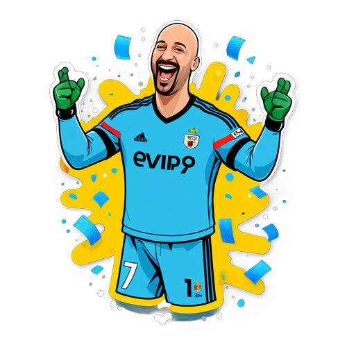 Caricatură a lui Pepe Reina celebrând o victorie
