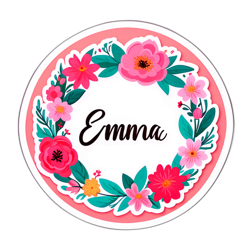 Adesivo Femminile con Nome Emma in una Corona di Fiori