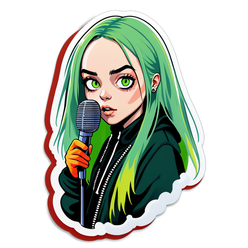 Sticker ni Billie Eilish na may Berde at Mikropono