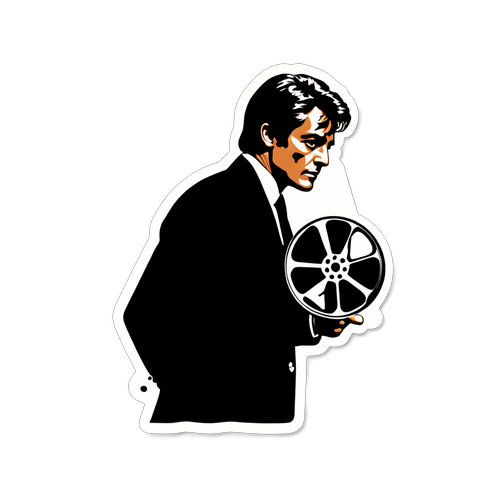 Unlock the Charm of Classic Cinema: Alain Delon's Iconic Silhouette in a Vintage Film Reel Design!