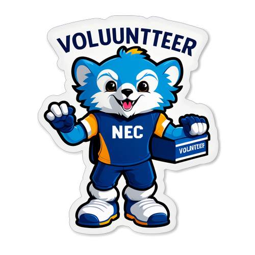 Sticker met NEC's mascotte 'Vrijwilliger, trots op ons team'