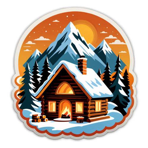 Cozy Winter Cabin in Snowy Mountains Sticker