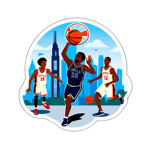 Sticker ng Basketball at Skyline ng Lungsod