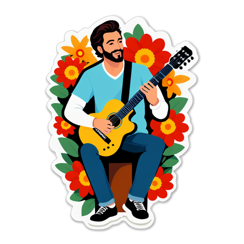 Adesivo di Davide Lacerenza con chitarre e fiori
