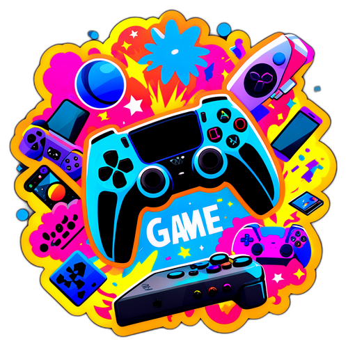 Autocolant PS5 cu Controlere de Joc și Explozie Colorată