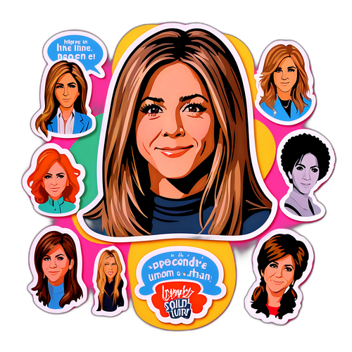 Rolig och kvickt sticker av Jennifer Aniston med olika frisyrer