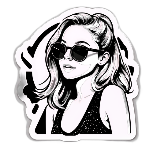 Autocollant de Sydney Sweeney sur un fond de cinéma noir et blanc