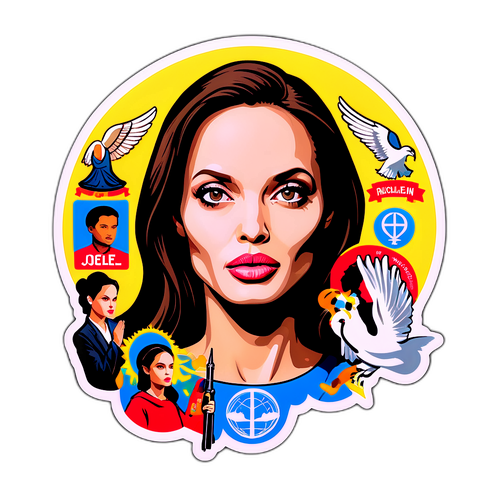 Autocollant représentant Angelina Jolie en action pour défendre les droits humains