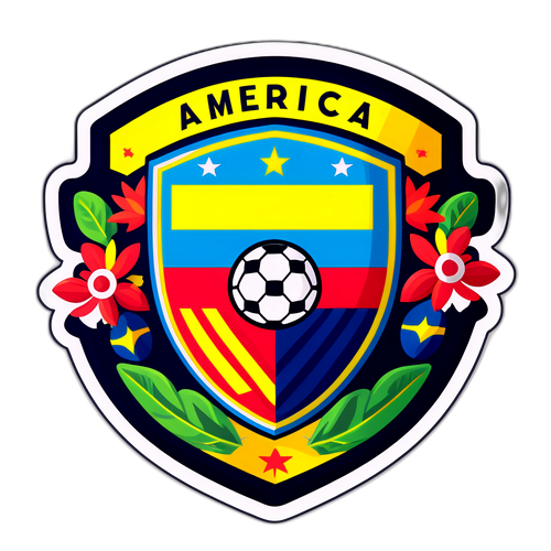 Escudo de América con elementos folclóricos colombianos