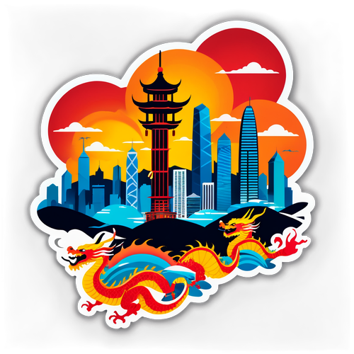 Stiker Pemandangan Ikonik Hong Kong Saat Matahari Terbenam