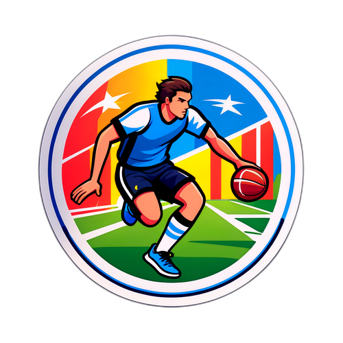 Stiker z logo Flashscore w dynamicznej scenerii sportowej