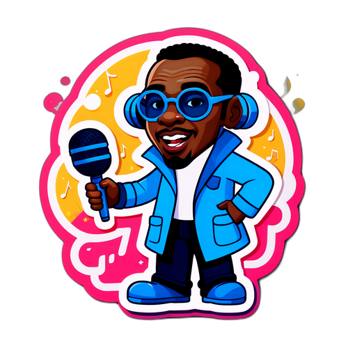 Diddy leikkisässä ympäristössä mikrofonien ja musiikkikeppien kanssa