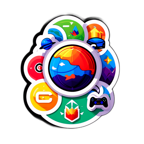 ゲーム愛好者のためのGeoロゴと人気タイトルのイラストを組み合わせたステッカー