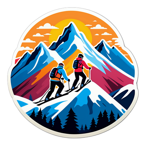 冬季運動中的山景插圖