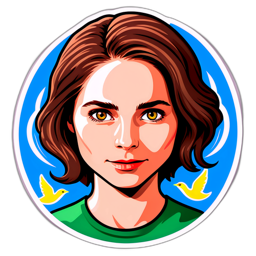 Kurvet klistermærke af Amanda Knox med eftertænksomt udtryk