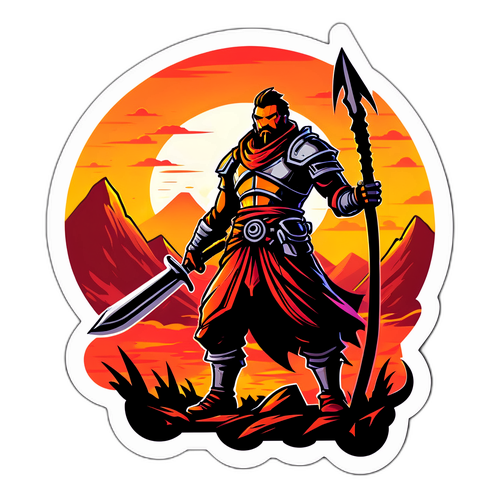 Postać z Wild Terra 2 w trakcie kowalstwa przy dramatycznym zachodzie słońca