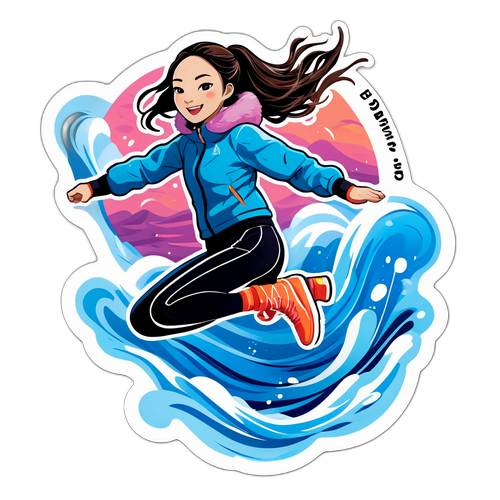 Morsom og dynamisk klistremerke av Alysa Liu i hopp på is