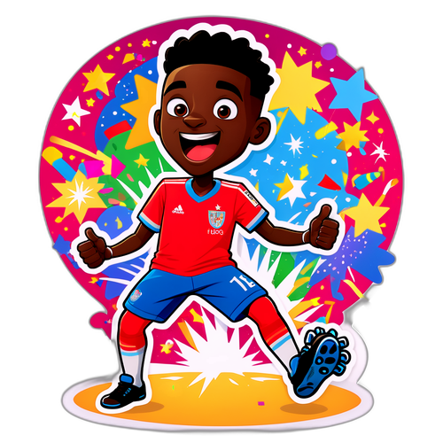 Sticker ya Cartoon ya Hugo Ekitike akisherehekea goli